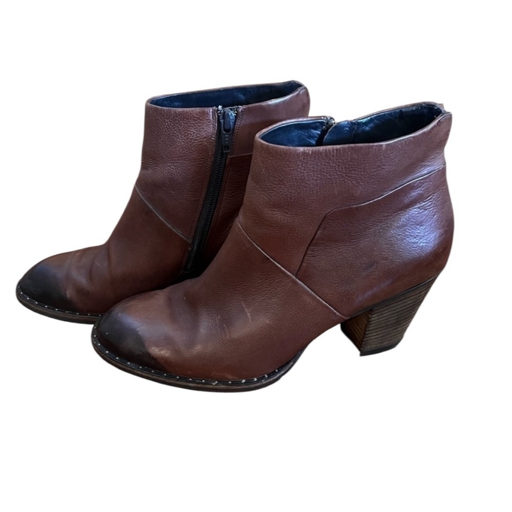 Paul Green 7 Brown Oiled Leather Ankle Boots Booties Stacked Heel Luxury Chic - Picture 4 of 12